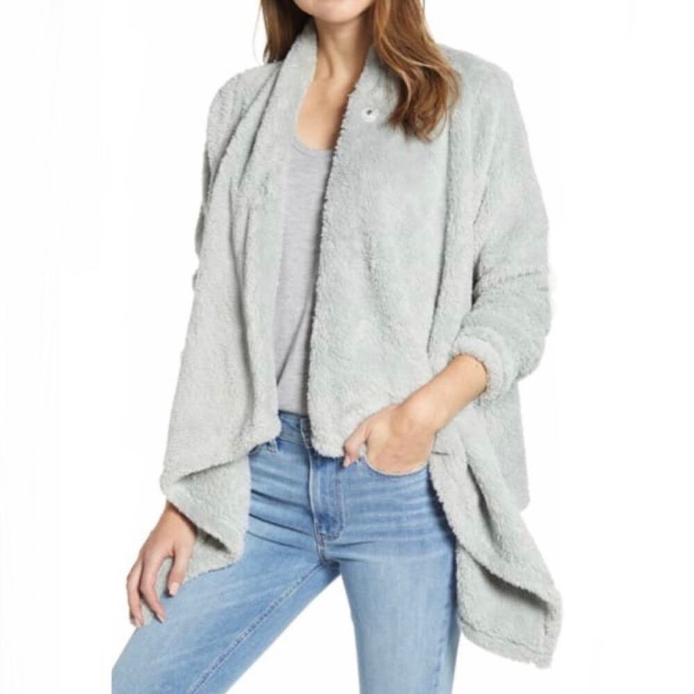 Bobeau Faux Shearling Waterfall Cardigan Gray NWT Women’s M